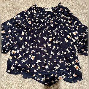 NWOT, Lovestitch flowy blouse, large, navy, floral